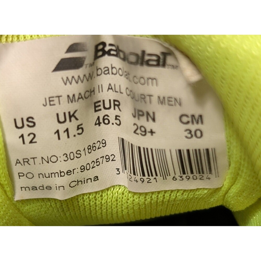 Babolat Jet Mach 2 Navy & Lime Green All Court Shoes Size 12 Excellent Condition - Picture 12 of 12